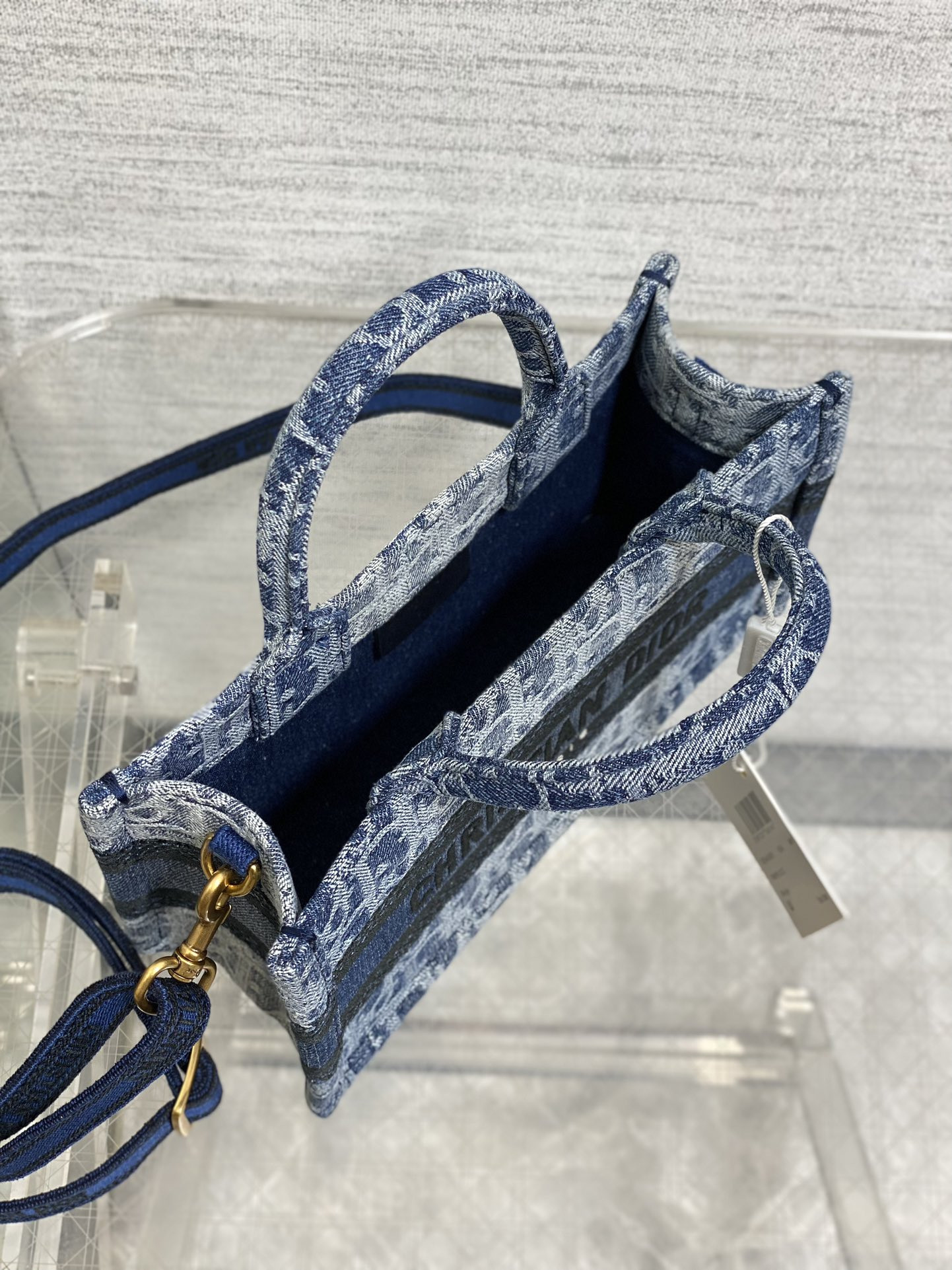 mini d*or book tote blue De*1m d*or oblique jacquard 21.5 x 13 x 7.5 cm