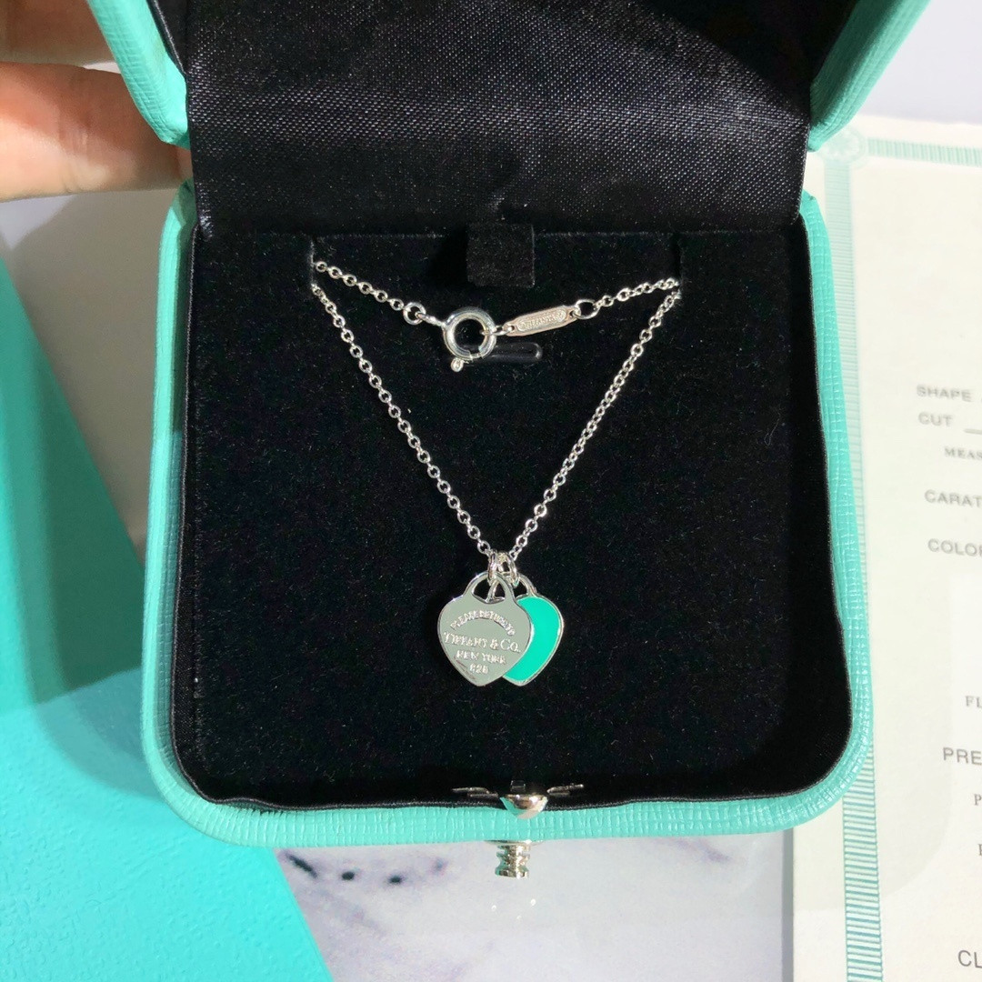 T*f*ny & co. blue double heart tag pendant necklace