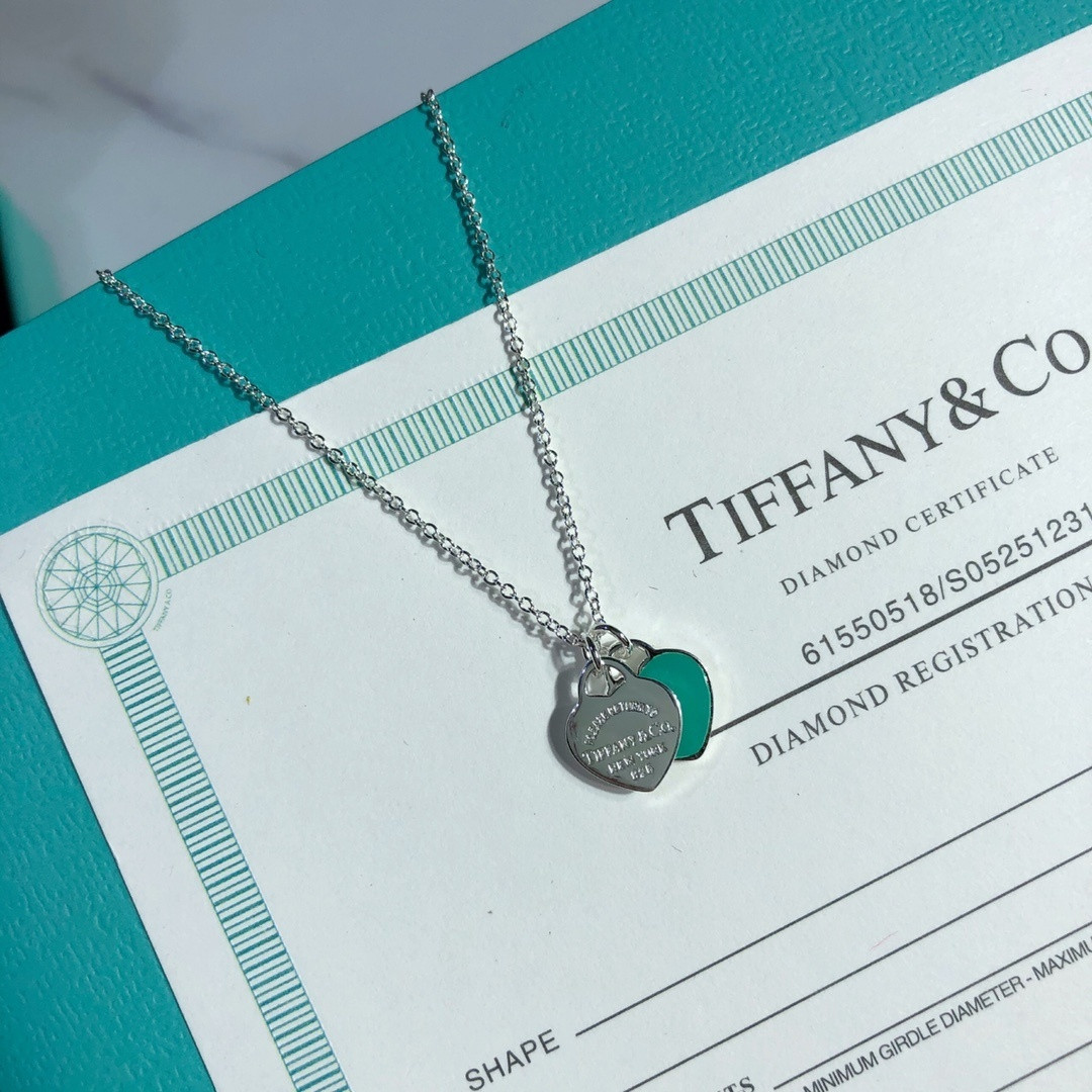 T*f*ny & co. blue double heart tag pendant necklace