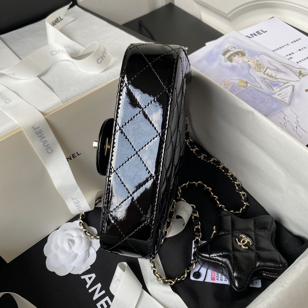 Ch**el MINI FLAP BAG & STAR COIN PURSE BLACK 5.9 × 7.8 × 2.5 in