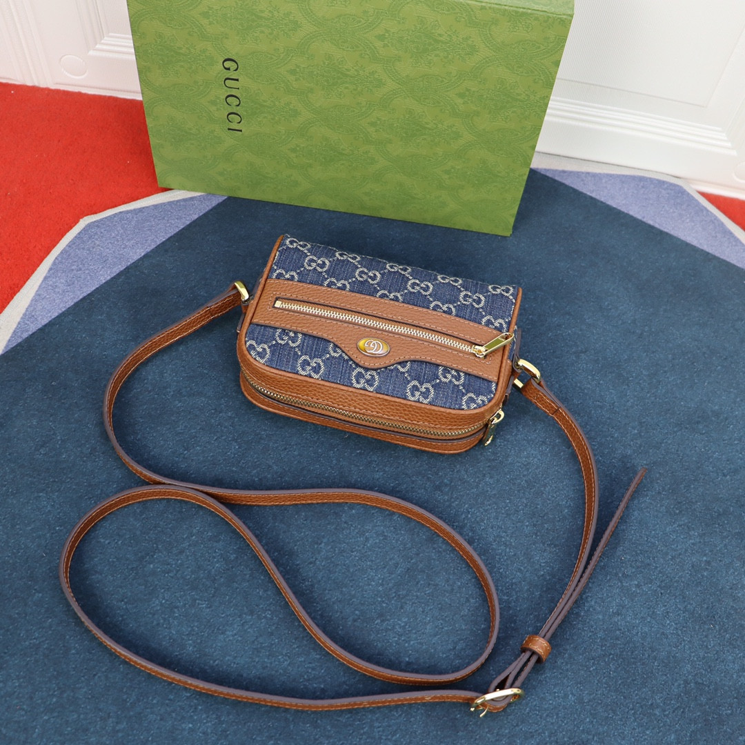 gvc*1 ophidia gg mini top handle bag De*1m blue 6.8 w x 4.7 h x 2.1 d